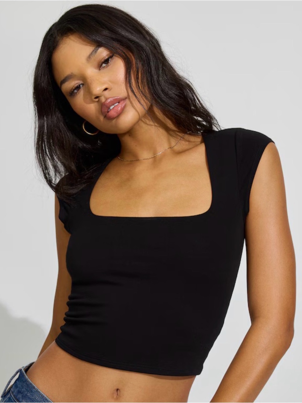 Garage Jet Black Portia Square Neckline T Shirt